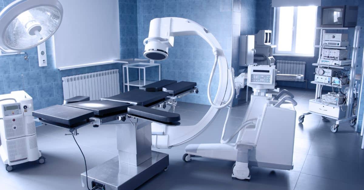 Medical imaging equipment in a hospital operating room with advanced technology for diagnosis and surgery.