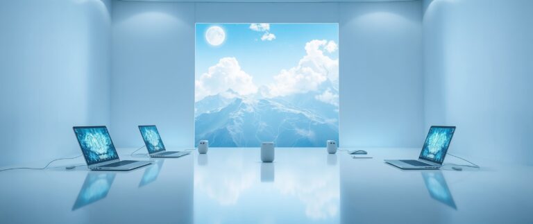 Device Integration, Real-time GPS tracking devices on laptops with mountain and cloud digital background.