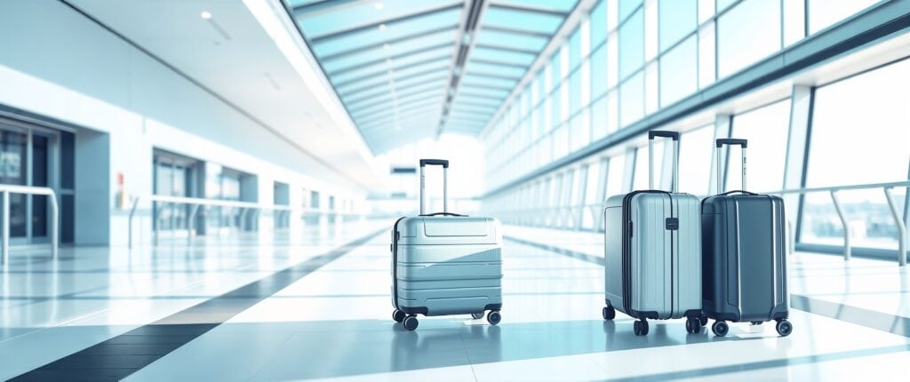 Luggage GPS Tracking at airport terminal with GPS tracking technology for secure travel.